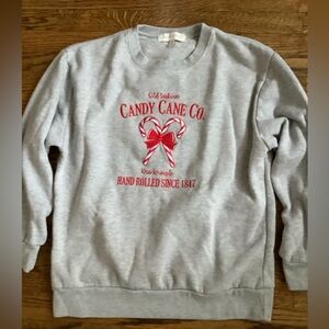 State Of Mine Candy Cane Christmas Gray Crewneck Sweatshirt